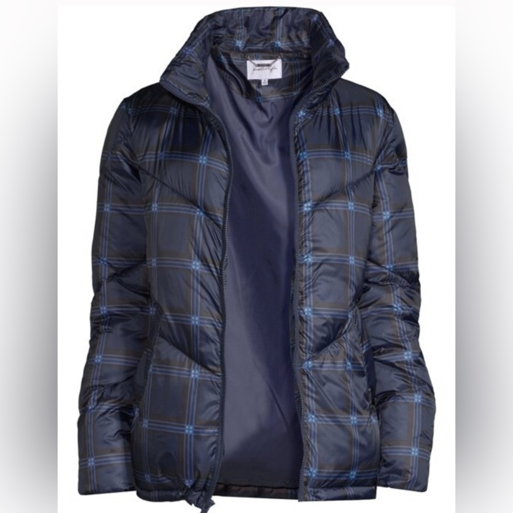 Kendall & Kylie Navy Plaid Puffer Jacket